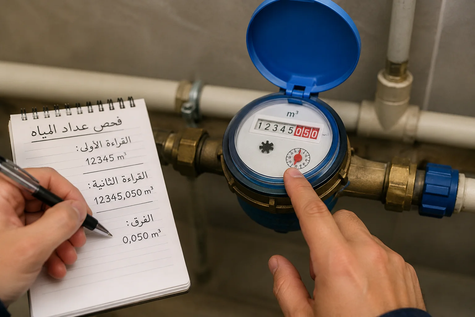 فحص عداد المياه لاكتشاف وجود تسرب خفي